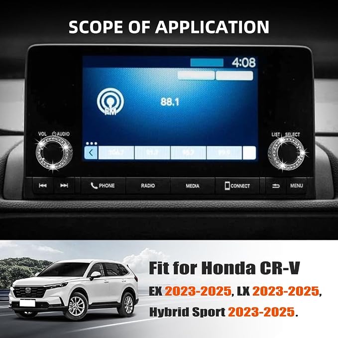 for Honda CRV CR-V EX LX Hybrid Sport Bling Cute Accessories Accessory 2025 2024 2023, AC Volume Knobs, Air Vent Outlet, Gear Shift Cover, Start Stop Push Button Ring Covers, Chrome, Silver, 14pcs
