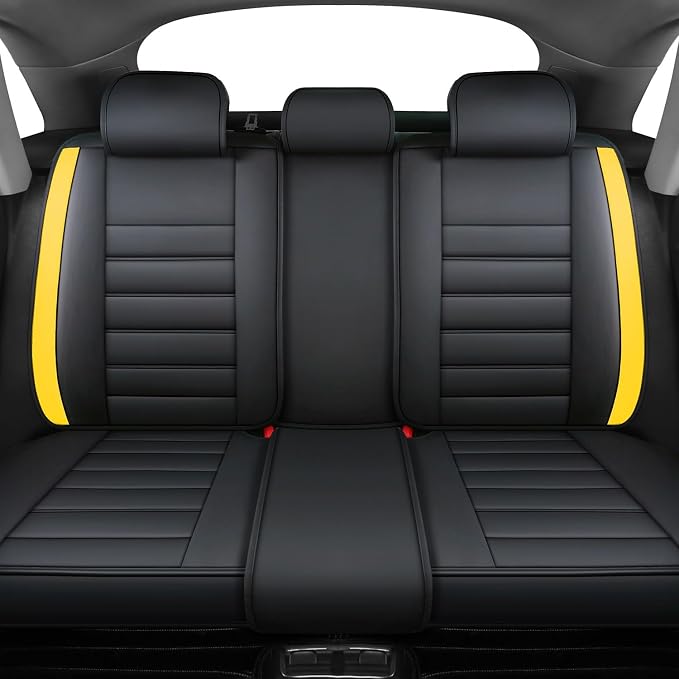 Quiln-03 Leather Seat Cover 5 Seat Full, Universal Suitable for Most Cars, SUVs, Pickup Trucks, Airbag Compatible Car Seat Cushion Covers (Black&Yellow)