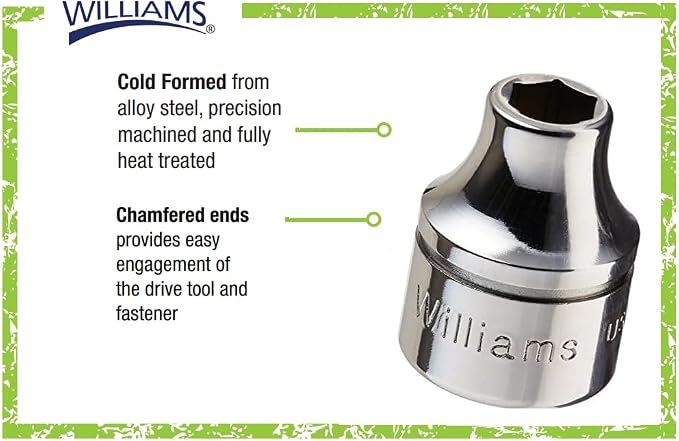 Williams B-608 3/8 Drive Shallow Socket, 6 Point, 1/4-Inch