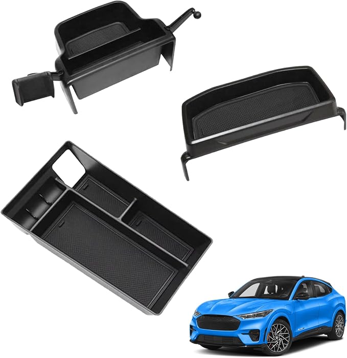 BestEvMod AOSK Center Console Organizer & Dash Tray & Screen Back Organizer Compatible with 2021-2024 Mustang Mach E Accessories 3PCS Set Storage Box Middle (V1 Console + Screen Back + Dash)