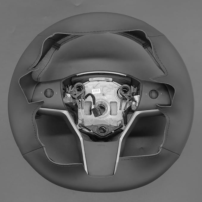 MEWANT Steering Wheel Cover Wrap for Tesla Model Y 2020-2023 Model 3 2017-2023 Made of Black Smooth Artificial Leather