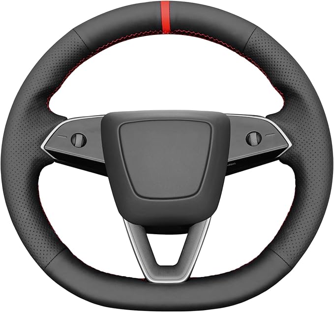 MEWANT DIY Steering Wheel Cover for Tesla Model 3 Highland 2025 Tesla Model Y Juniper 2025 Made of Black Real Leather