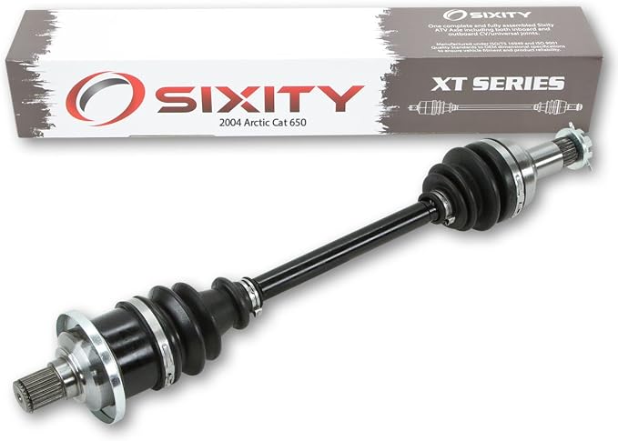 Sixity XT Rear Left CV Axle for Arctic Cat 650 2004 - V2 FIS 4X4 | Complete axle assembly with a 5140 chrome steel shaft, inboard and outboard CV joints, fully assembled