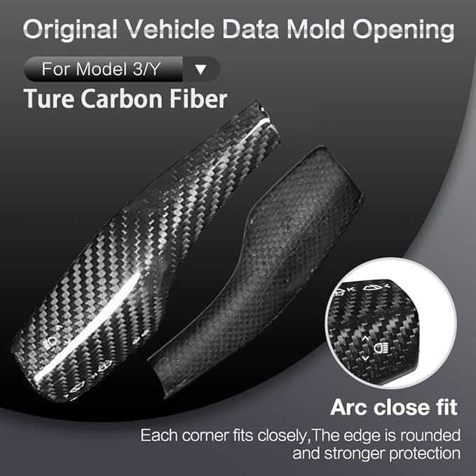 Fit Tesla Model 3 Y 2021-2023,Real 3K240G Carbon Fiber Steering Wheel Column Gear Shift Cover Gear Lever Decoration Accessories 2pcs(Glossy Carbon Fiber)