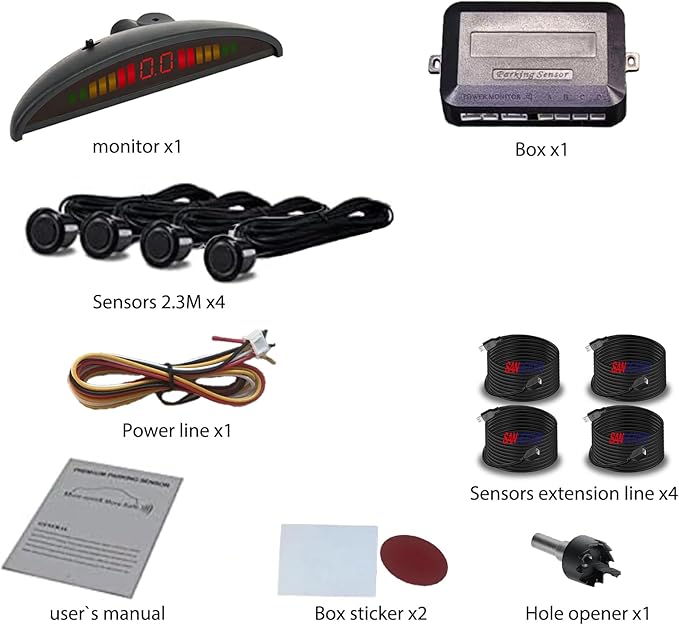 Parking Sensor Kit Backup Sensor Kit Reverse Sensor for Car 18 Color Options for Probes Adjustable Alarm Volume Professional Sensore de Reversa para Carro Safe Driving Assistant(White)