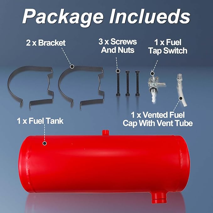 Red Gas Tank / Fuel Tank Aluminum Cylinder 6 x 20" Center Fill 2 1/8 Gallon For Golf Cart ,Motorcycle ,Dune Buggy ,mini bike ,go kart