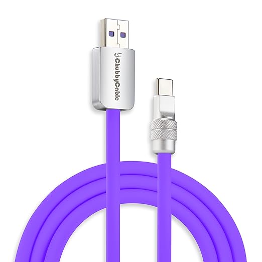 chubbycable Chubby 2.0 USB C 120W Fast Charging Cable Silicone Soft Durable USB C Cable Extra Thick Charger Cord Compatible with iPhone 17-15 Series iPad, Violet, USB-A to Type-C, 13.1FT