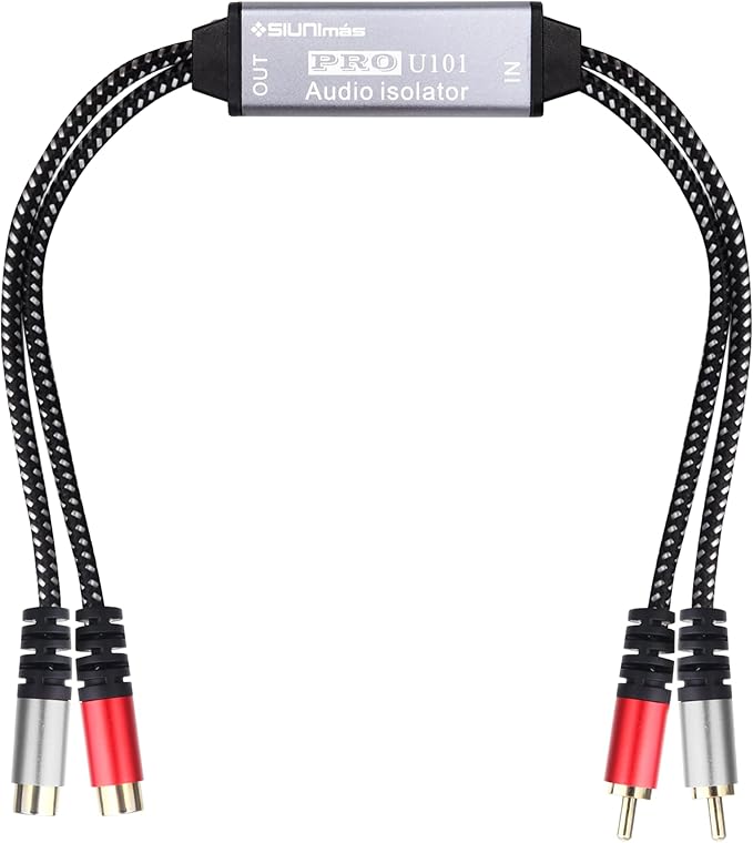 Pro U101 Mini RCA Passive Ground Loop Noise Isolation Box Build-in Nylon Braided Cords Audio Noise Filter for Home/Car/Official Audio Playing Systems Hum/Buzzing Problems