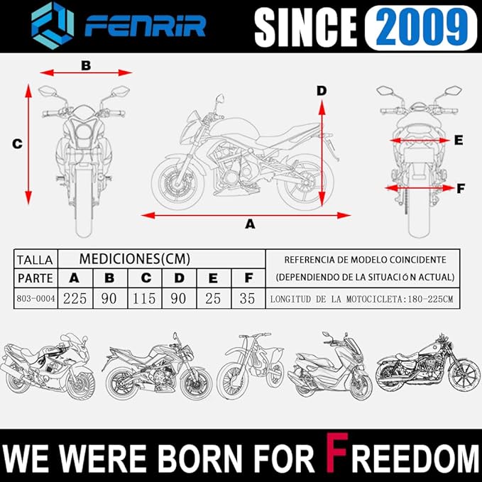 FENRIR 420D Oxford Cloth 88.6" 225CM Motorcycle Cover Exhaust Pipe Anti-Scalding Waterproof Outdoor Outside Storage for Naked Sprot Supermoto Motocross Cruise Street Bike Supersport Scooter Dirt Bike