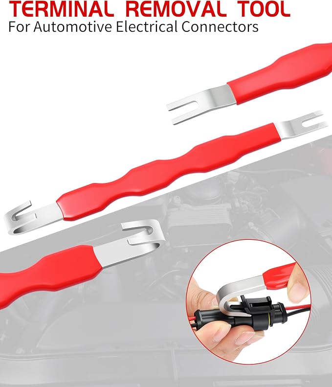 5 Pieces Electrical Disconnect Pliers for Cars Automotive Electrical Plug Connector Disconnect Tool and Connector Separator and Hose Clamp Pliers with Gloves for Cars, Trucks & SUVs (Red)
