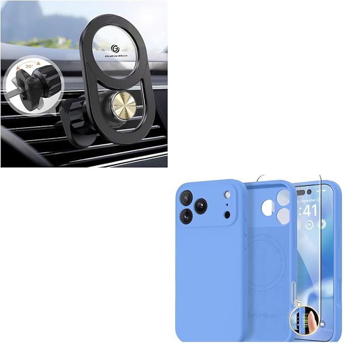 GolbinBox Car Vent Phone Mount for MagSafe,Black and iPhone 17 Pro Max Case, Royal Blue