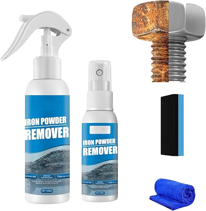 Iron Powder Remover Spray, Multi-Functional Quick-Acting Rust Removal Spray, Portable Rust Remover Sprays for Metal, Fast-Acting Formula & Easy Application for Vehicles, Tools (2pcs)
