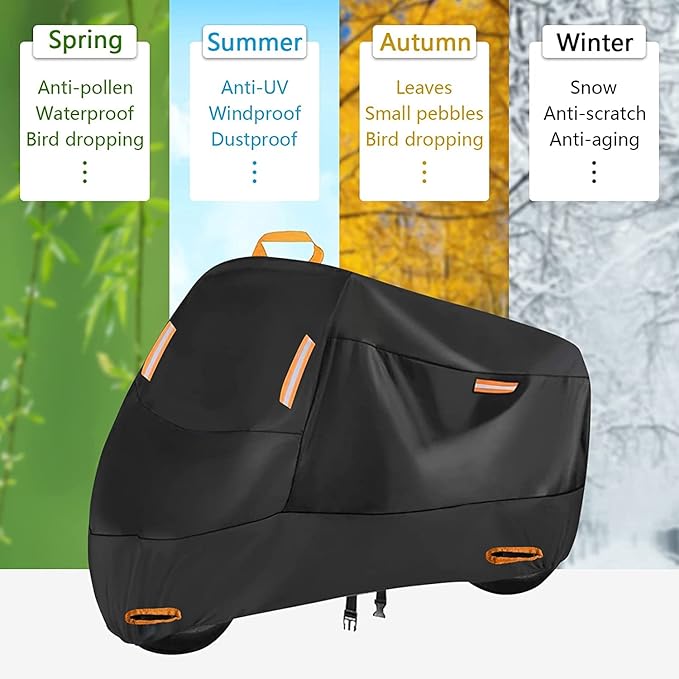 SECELES 300D Motorcycle Cover Heavy Duty, SECELES All Season Durable Scooter Vespa Cover Waterproof Outdoor for Small Bike Scooter Bicycle fit up to 75 inch Motorbike (L: 75" x 37" x 39")