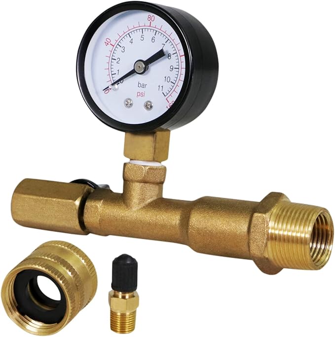 Supply Giant QUL 0-160 PSI Water Pressure Test Kit with Snifter Valve and Swivel Hose Connector, Brass