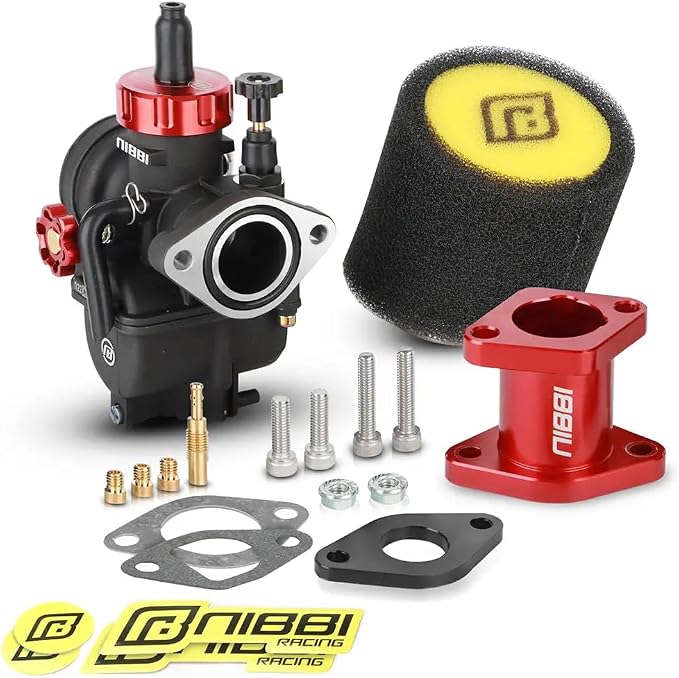 NIBBI PE 24mm Carburetor Kit Fit for Predator 212cc 192cc 224cc Coleman CT200U Engine Mini Bike Go Kart PE24 Carb Performance Part with Air Filter Intake Manifold(Red)