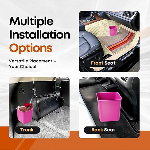 Pink Car Trash Can with Floor Mat Clip – Waterproof & Leakproof Small Bin for Car, SUV, Truck, Van – Includes 1 Box of Trash Bags Inside + 6 Extra Boxes (Total of 7 Boxes, 140 Bags)