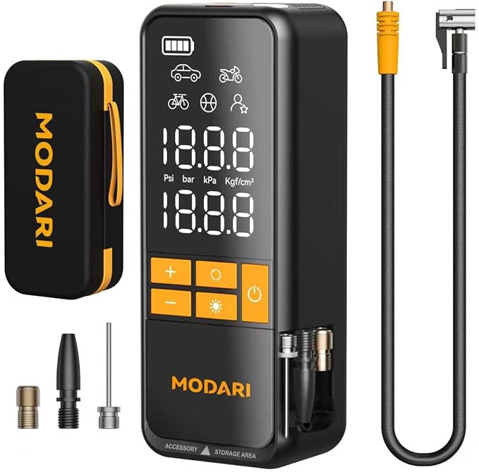 MODARI Tire Inflator Portable Air Compressor - 160 PSI Portable Tire Inflator for Car, Auto Shut-Off, Cordless Tire Inflators with Gauge for Car, Pickup, Bike and More, Black