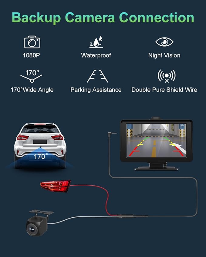 Apple Carplay Screen for Car, 7" HD Portable Wireless Apple Carplay & Android Auto Touchscreen, with 1080P Backup Camera, Car Play Screen Tablet, GPS Navigation/Mirror Link/Bluetooth/FM/Voice Control