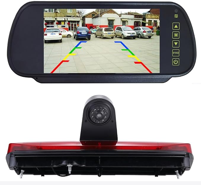 Car Third Roof Top Mount Brake Light 3 Brake Stop lamp Rear View Camera, HD Night Vision Waterproof for Ford Transit Connect 2014-2017 Transporter Business MPV SUV Bus(with 7-inch Rearview Mirror)