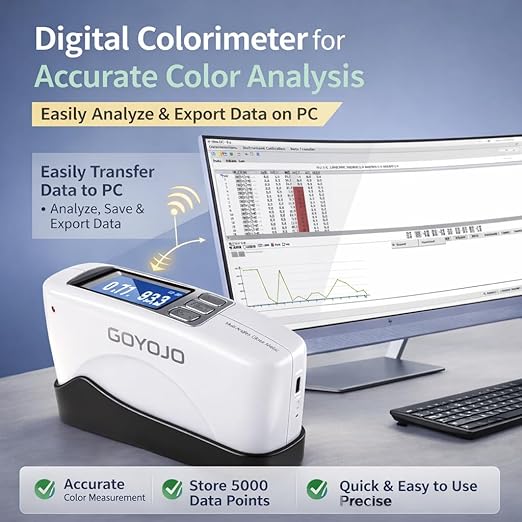 High Precision Degree Gloss Meter 60° for Floor, Plastic, Cars Paint, Marble, Measurement Range 0-200GU with 320 * 240 Color Screen & USB Charging, Supports Computer QC Software for Data Analysis