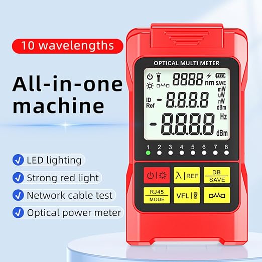Fiber Optic Cable Tester Portable Optical Fiber Power Meter FC/SC/ST Universal Interface Integrated OPM, VFL, and RJ45 Functions (OPM-VFL-2)