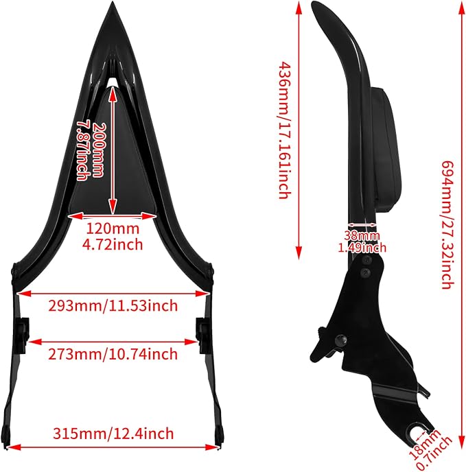 09-25 Sissy Bar Backrest, Detachable Passenger Backetst Sissy Bar Fit for Harley Touring Street Glide Road Glide Road King Electra Glide 2009-2025 Black
