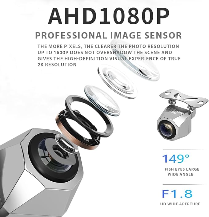 Backup Camera for Car, AHD1080P/CVBS Metal Housing Wide Angle Rearview Reversing Back up Camera, Perfect Night Vision IP69 Waterproof Reverse Rear View Camera for Car SUV Pickup and Other Vehicles