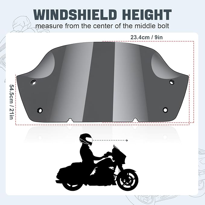 9" Motorcycle Windshield Accessories Fits Harley Touring 2023.5-Later Street Glide Models (Light Gray)