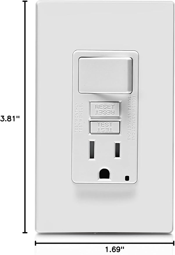 Leviton GFCI Switch Outlet Combo, 15 Amp, Self Test, Tamper-Resistant with LED Indicator Light, Saves Space, GFSW1-W, White (Pack of 3)