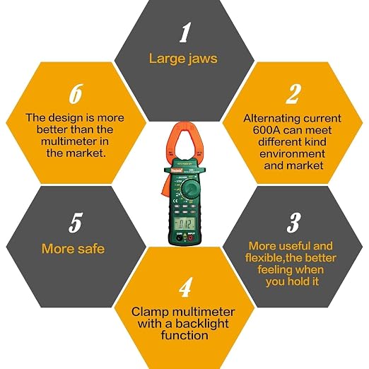 Auto Ranging Digital Multimeter & Clamp Meter with Storage Bag Battery Alligator Clips Test Leads for AC/DC Voltage/Current Voltage Alert Amp Ohm/Volt (38B Clamp Meter+18B Multi Meter Orange)