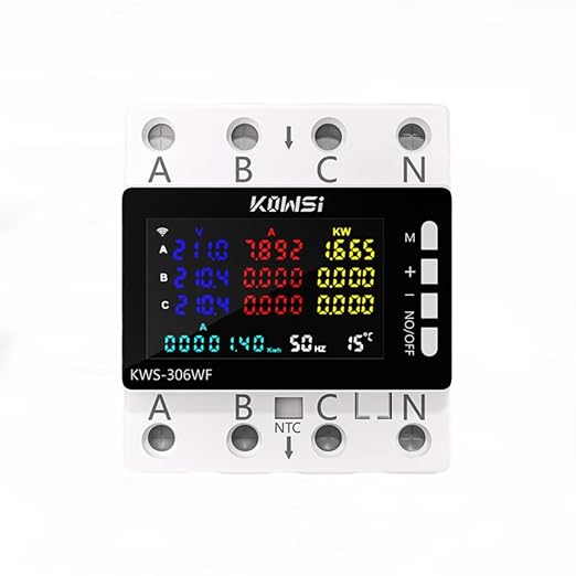 KWS-306WF Energy Meter Power Meter DIN Rail 3 Phase 4 Wire Voltage AC 85-290V Voltmeter Amps Watt Kwh Meter with Color Screen