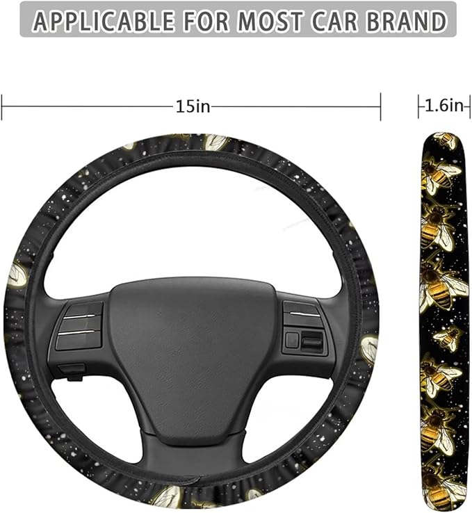 Suobstales Bee Sunflower Car Seat Covers Full Set with Wheel Steering Covers You are My Sunshine Vehicle Seats Protector,Seat Belt Pads,Keychain,Coasters for Auto Truck Van SUV