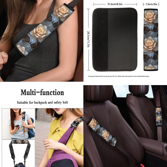 Crystal Lotus Flower Print 13 PCS Car Seat Covers Full Set Cartoon Floral Pattern Car Front Back Seat Cover Steering Wheel Cover Fit Auto SUV Trucks