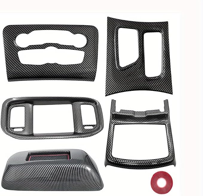 5-Piece Interior Trim Set, Carbon Fiber Shift Boot & Center Console Panels, for 2016-2021 Dodge Charger - Car Interior Accessories Kit - Enhance Car Interior Style (Carbon Fiber Black)