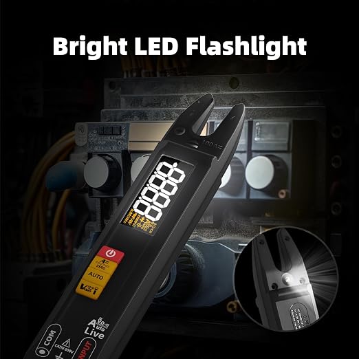 BSIDE Smart Digital Multimeter Tester Open Jaw DC AC Amp Clamp Meter, Rechargeable with Flashlight, Measures Current Resistance Continuity V-Alert Live Check Voltage
