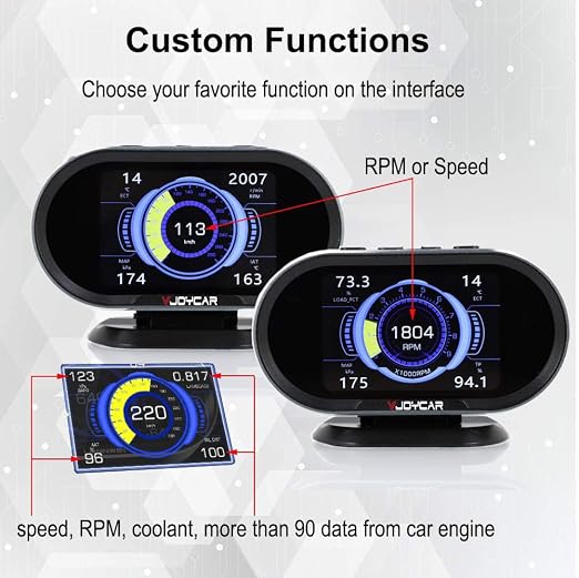 VJOYCAR V70 OBD2 Gauge Cluster HUD Heads Up Display, Car Computer OBD ii Scanner Speed Engine Coolant Temperature Fuel Consumption Digital Speedometer Mileage Overspeed Voltage Faulty Code Alarms