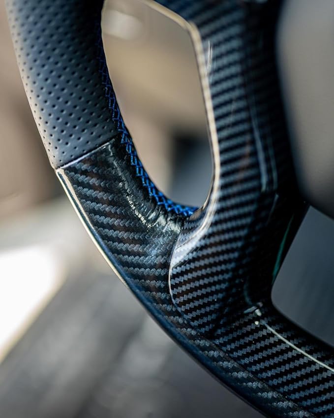 MEWANT DIY PU Carbon Fiber Black Artificial Leather Steering Wheel Wrap for Chevy Blazer Silverado 1500 2500 Suburban