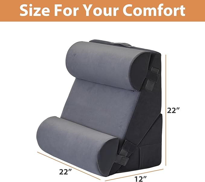 BIEEZZK 4PCS Wedge Pillow Set for After Surgery, Back Pillow for Bed Sitting up, 9&12inch Adjustable Memory Foam Bed Wedges, Pillow Wedge for Acid Reflux, Back Pain Relief, Snoring, Plush Grey