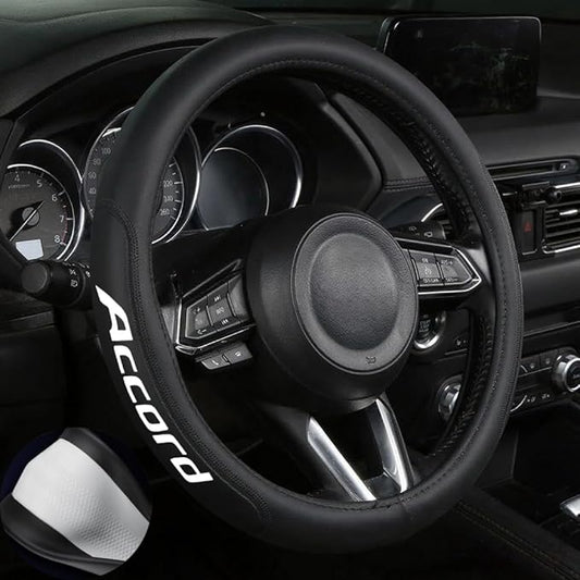 Leather Steering Wheel Cover with a Rubber Inner Ring fit for 14-15 Inch Breathable Lightweight Easy to Install Compatible with Accord