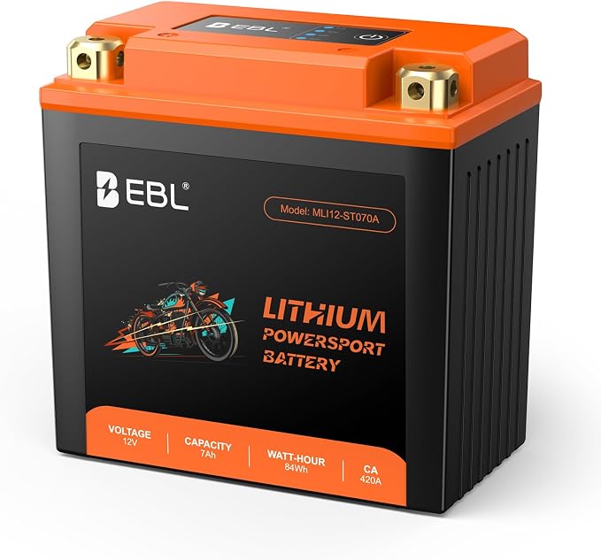 EBL Lithium LiFePO4 Motorcycle Battery 12V 7Ah, 210CCA, ATV, UTV, Jet Ski, 4 Wheeler, Quad, Riding Lawn Mower, Tractor, Scooter, PWC, Seadoo, Polaris and Generator Battery