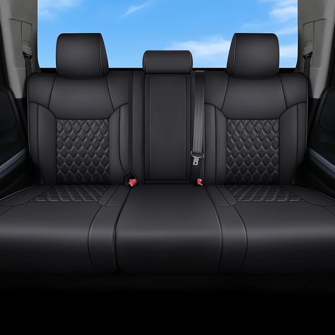 Huidasource for Toyota Tundra Rear Seat Cover, Nappa Leather Truck Rear Seat Cover, 360° Full-Coverage Toyota Rear Seat Covers 2014-2021 CrewMax, Compatible with Armrest Airbags (Back Row/Black)