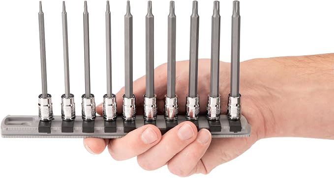 TEKTON 1/4 Inch Drive Long Torx Bit Socket Set with Rail, 10-Piece (T6 - T30) | SHB90109