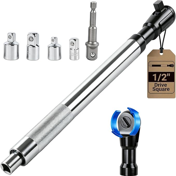 1/2" Offset Extension Wrench for Electric with Versatile 3/8", 1/4" Square Drive Adapters Impact Ratchet Extender, for Tight Spaces