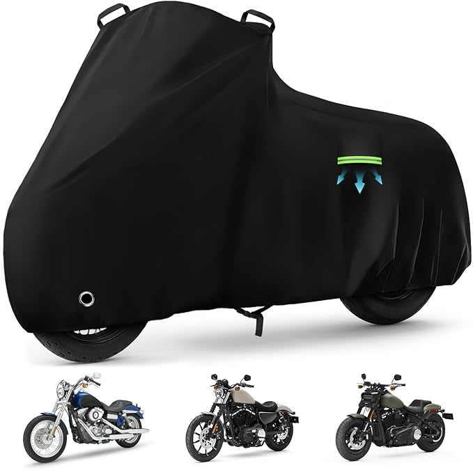 Motorcycle Cover Waterproof for Cruiser Models/Softail Standard/Iron 883/Heritage Classic 114/Fat Boy 114, All Weather Sun Rain Outdoor Protection Motorbike Cover with Soft Cotton Lining & Storage Bag
