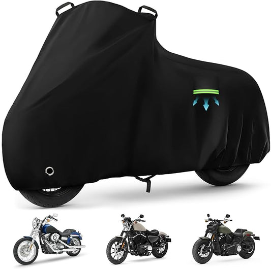 Motorcycle Cover Waterproof for Cruiser Models/Softail Standard/Iron 883/Heritage Classic 114/Fat Boy 114, All Weather Sun Rain Outdoor Protection Motorbike Cover with Soft Cotton Lining & Storage Bag