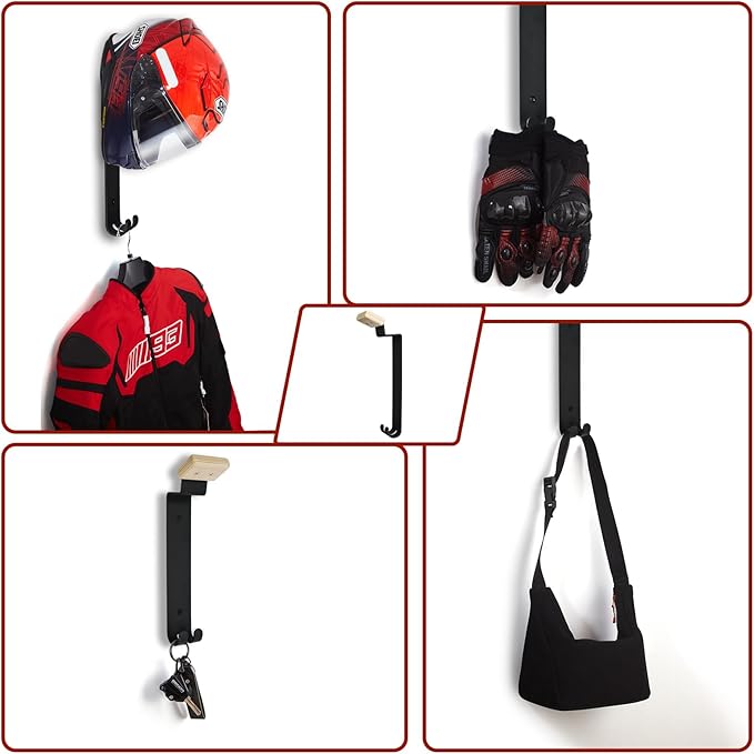Heavy Duty Helmet Rack Wall Mount with Extra Long Hooks 2 pcs - Motorcycle Helmet Holder Organizer for Oversized Helmets, Motorcycle Accessories Display Stand Garage Entryway