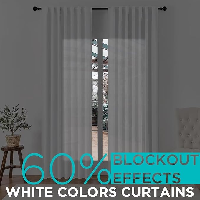Joydeco 108 Inch 60% Blackout White Curtains 2 Panels,Elegant Soft Sheer Curtains for Bedroom,Thermal Insulated Black Out Drapes for Living Room,Rod Pocket Back Tab Drapes(W37xL108 Inch,Greyish White)