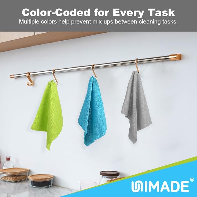 UNIMADE Microfiber Cleaning Cloth, 150 Pack Reusable Paper Towels Microfiber Towels for Cars Lint Free Shop Rags with Box for Home Kitchen Automotive, 11"x 9", Blue & Grey & Green