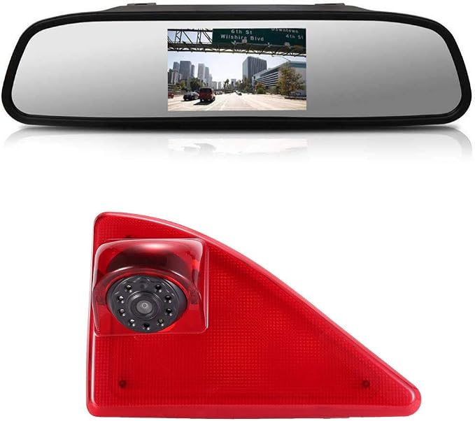 HD Brake Light Reversing Camera Set with Rear-View Mirror Monitor, Waterproof Night Vision Reversing Camera Replacement for Renault Master ab 2010/Nissan NV400 ab 2010/Opel Vauxhall Movano ab 2010