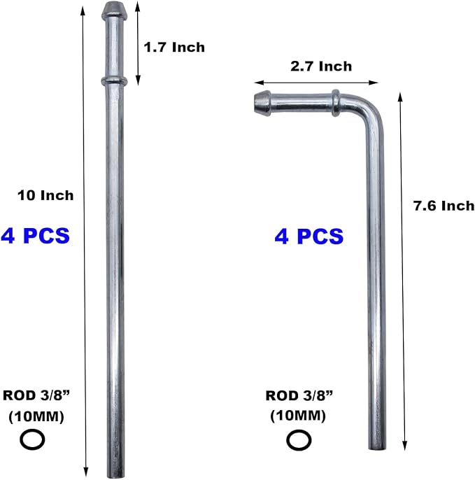 8PCS Exhaust Hanger Rod Set Heavy Duty 3/8"(10MM) Rod 4PCS 90°7.6" Long + 4PCS Straight 10" Long Exhaust Muffler Hanger Mild Steel Zinc Coated Car Automotive Replacement Clamp Flanges Parts